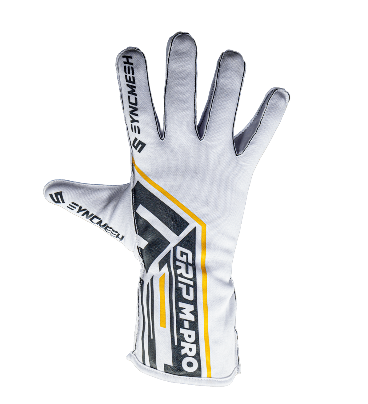 Syncmesh Grip M-PRO White sim racing glove, back of hand, part of the M-PRO DUO Pack