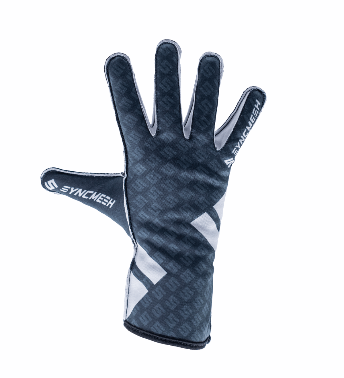 Syncmesh Grip M3 Abyss sim racing glove in carbon grey with white accents, back of hand, part of the M3 DUO Pack